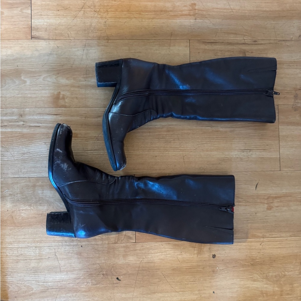 Vintage Black Leather Knee-High Boots | Block Heel | EU 36/Women’s 6